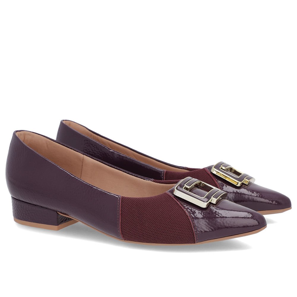Scarpin Roxo Verniz Bico Fino Enfeite Roxo 2