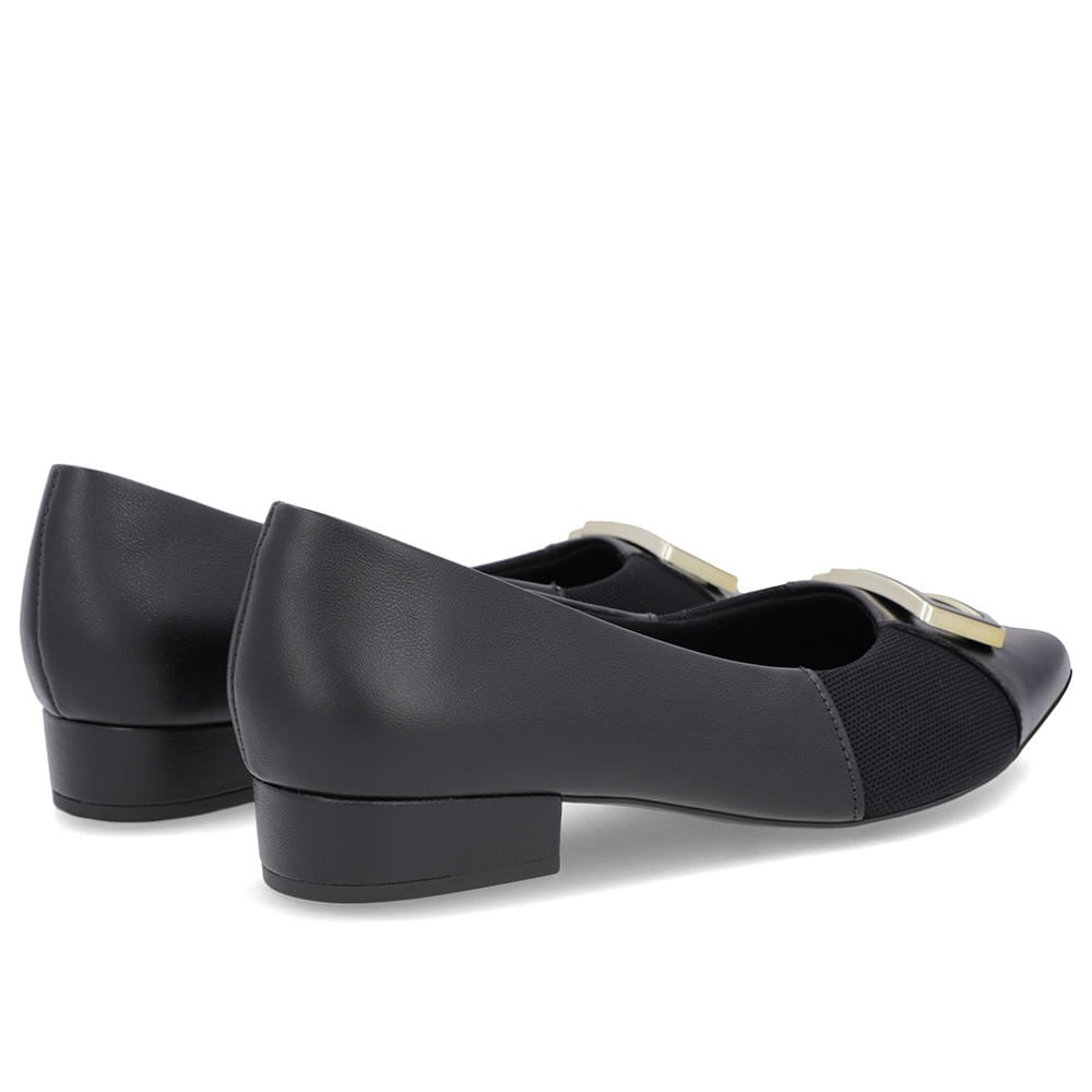 Scarpin Preto Couro Bico Fino Enfeite Preto 3