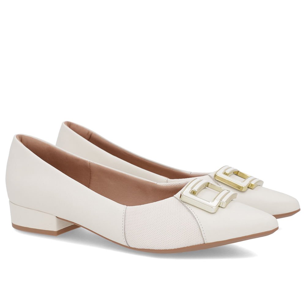 Scarpin Branco Marfim Couro Bico Fino Enfeite Branco 2