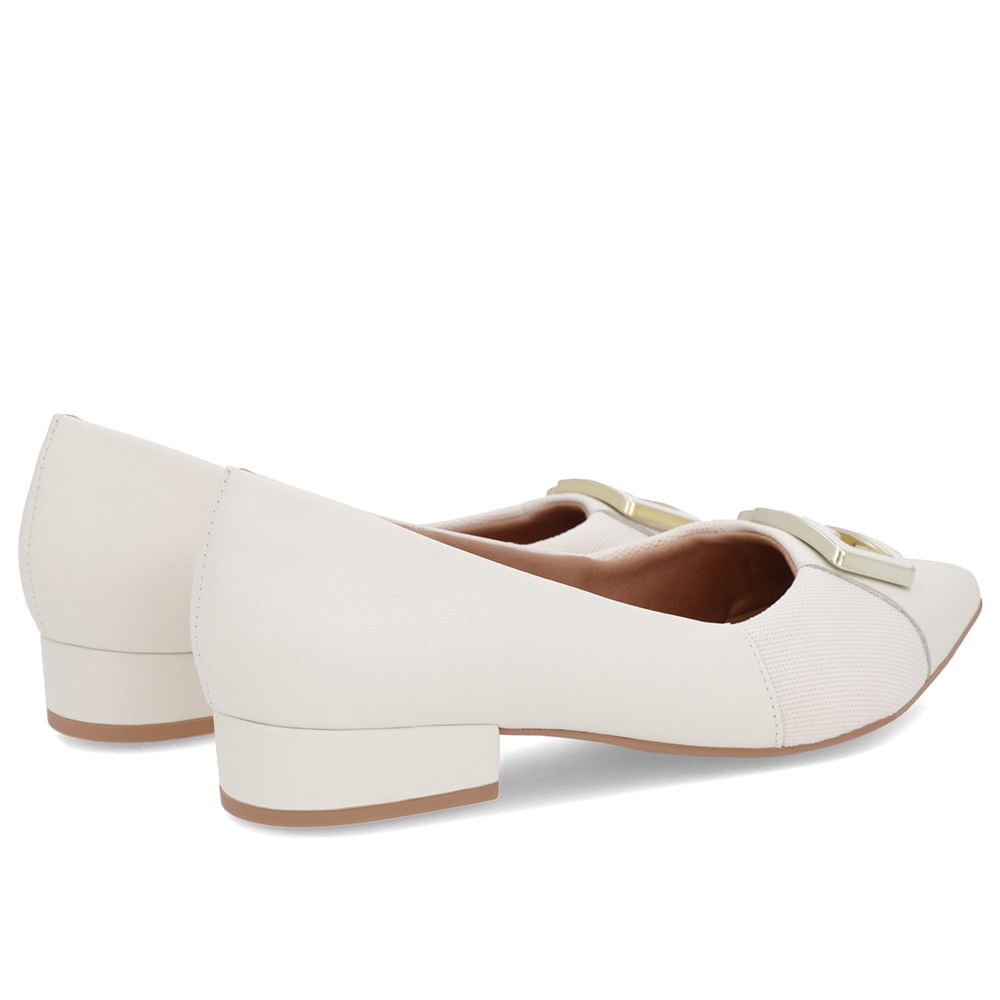Scarpin Branco Marfim Couro Bico Fino Enfeite Branco 3