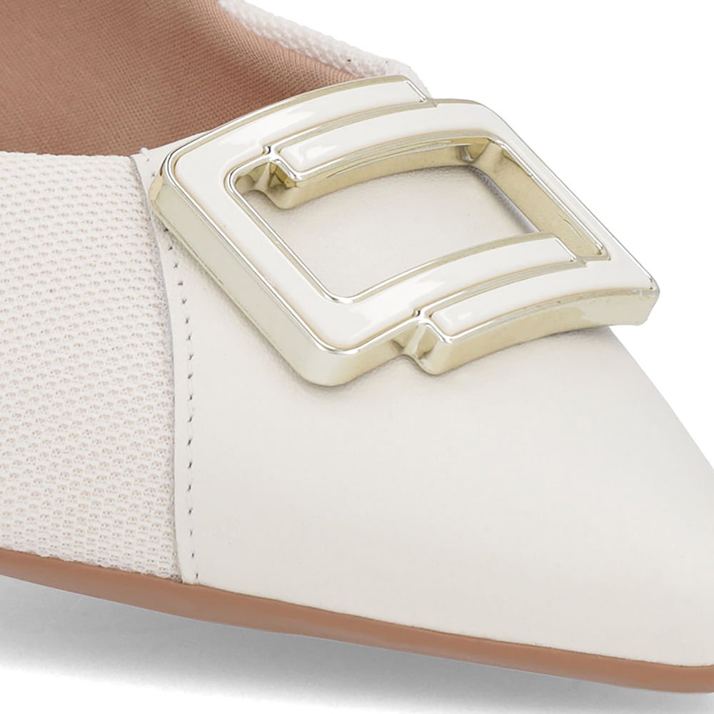 Scarpin Branco Marfim Couro Bico Fino Enfeite Branco 4