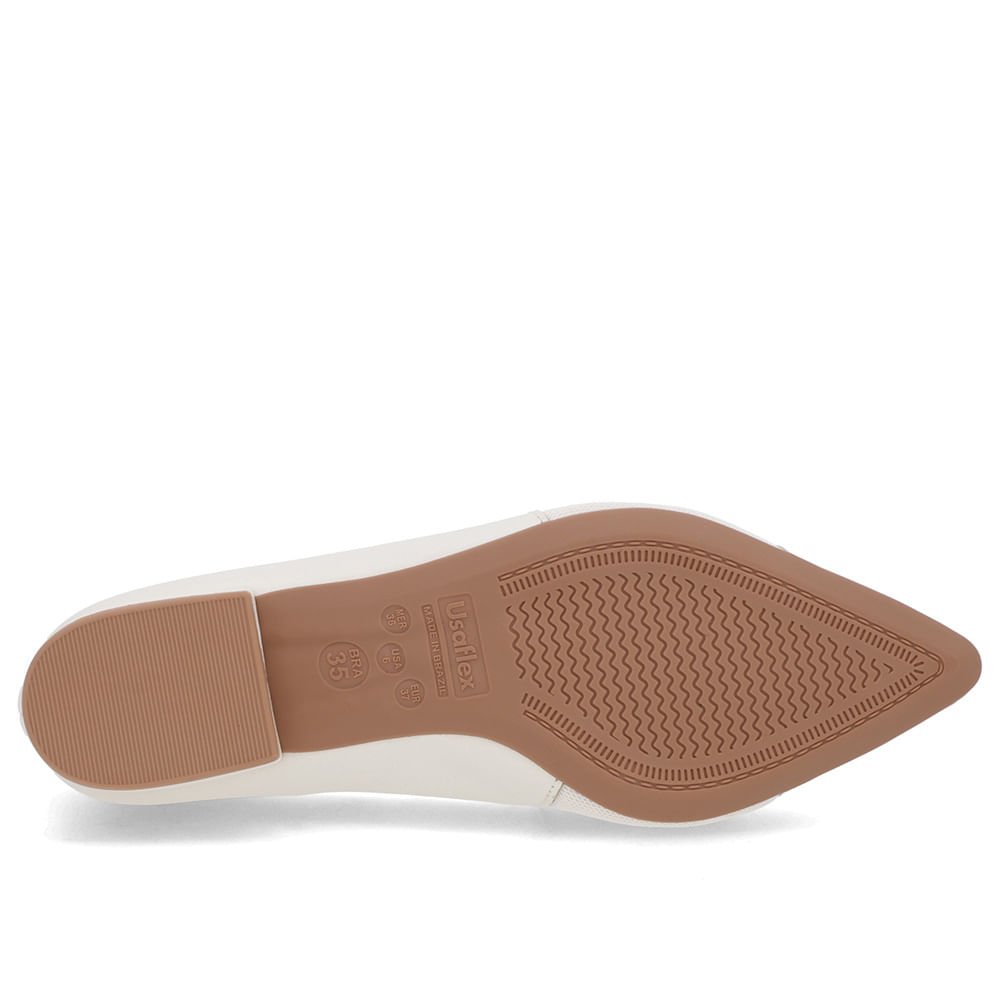 Scarpin Branco Marfim Couro Bico Fino Enfeite Branco 5