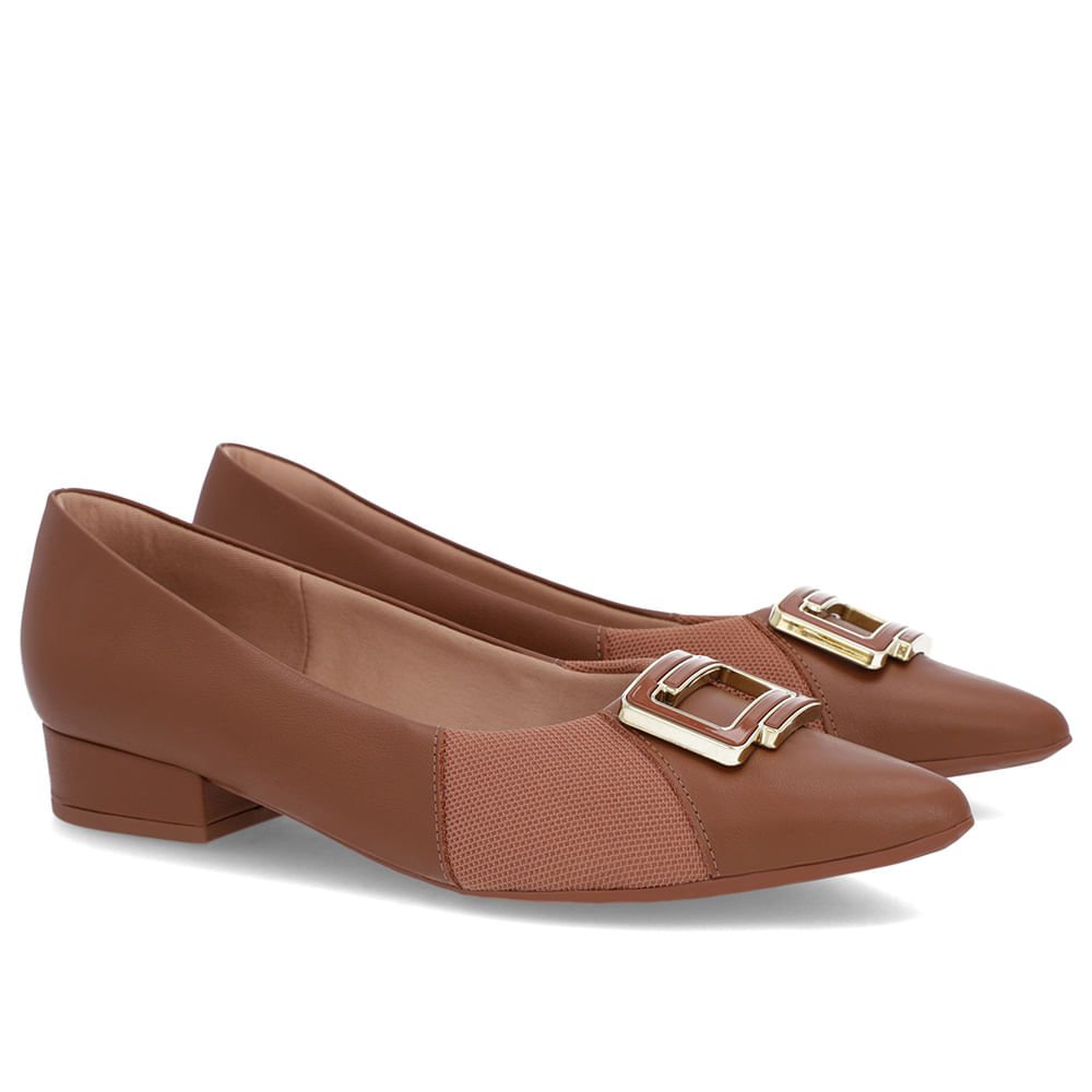Scarpin Marrom Couro Bico Fino Enfeite Marrom 2