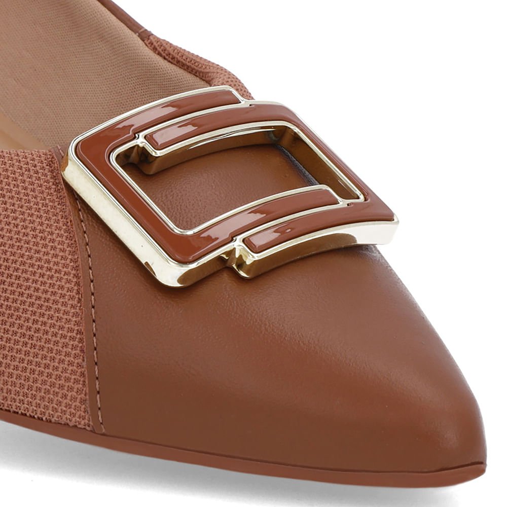 Scarpin Marrom Couro Bico Fino Enfeite Marrom 4
