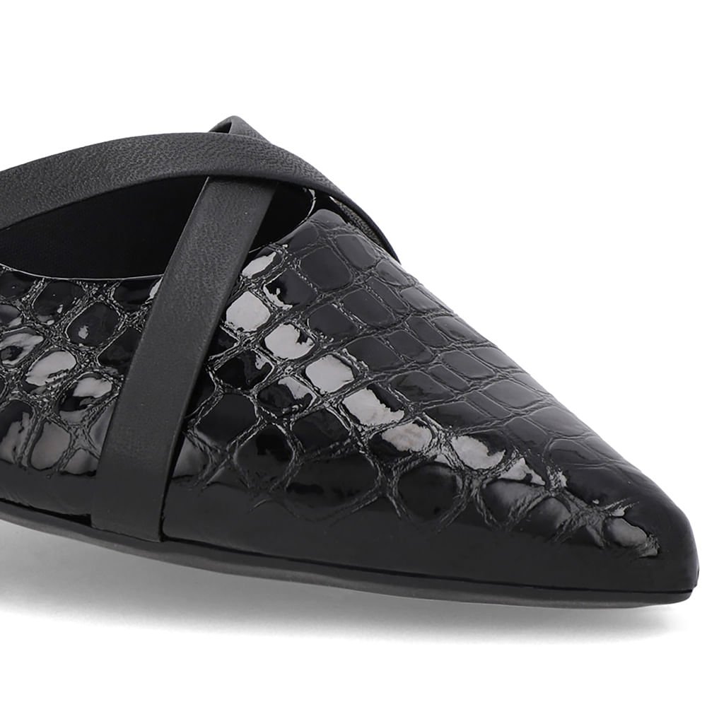 Slingback Preto Semi Aberto Couro Croco Tiras Preto 4