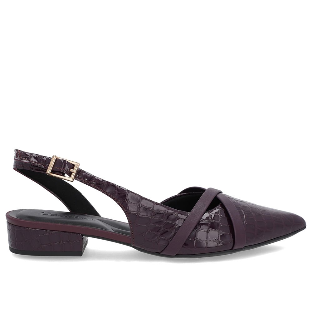 Slingback Roxo Semi Aberto Couro Croco Tiras