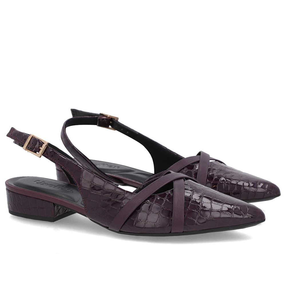 Slingback Roxo Semi Aberto Couro Croco Tiras Roxo 2