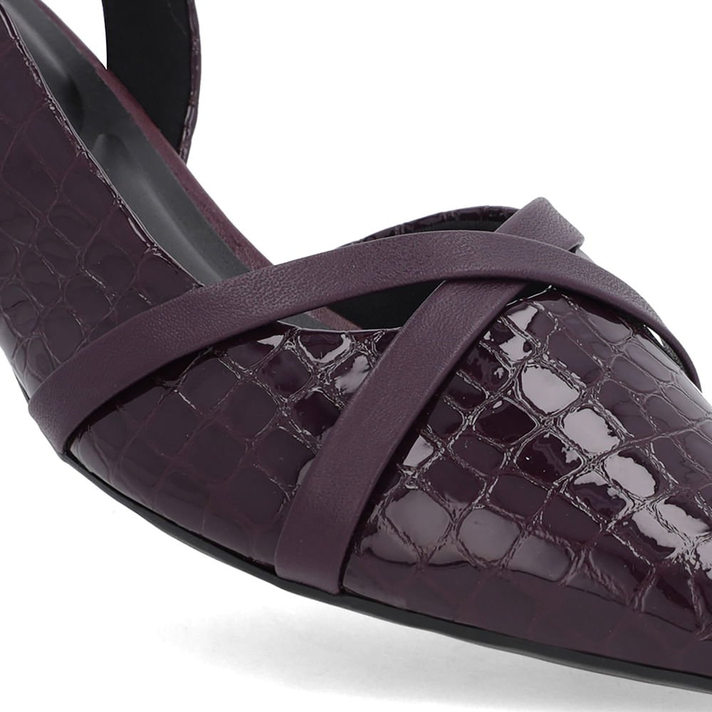 Slingback Roxo Semi Aberto Couro Croco Tiras Roxo 4