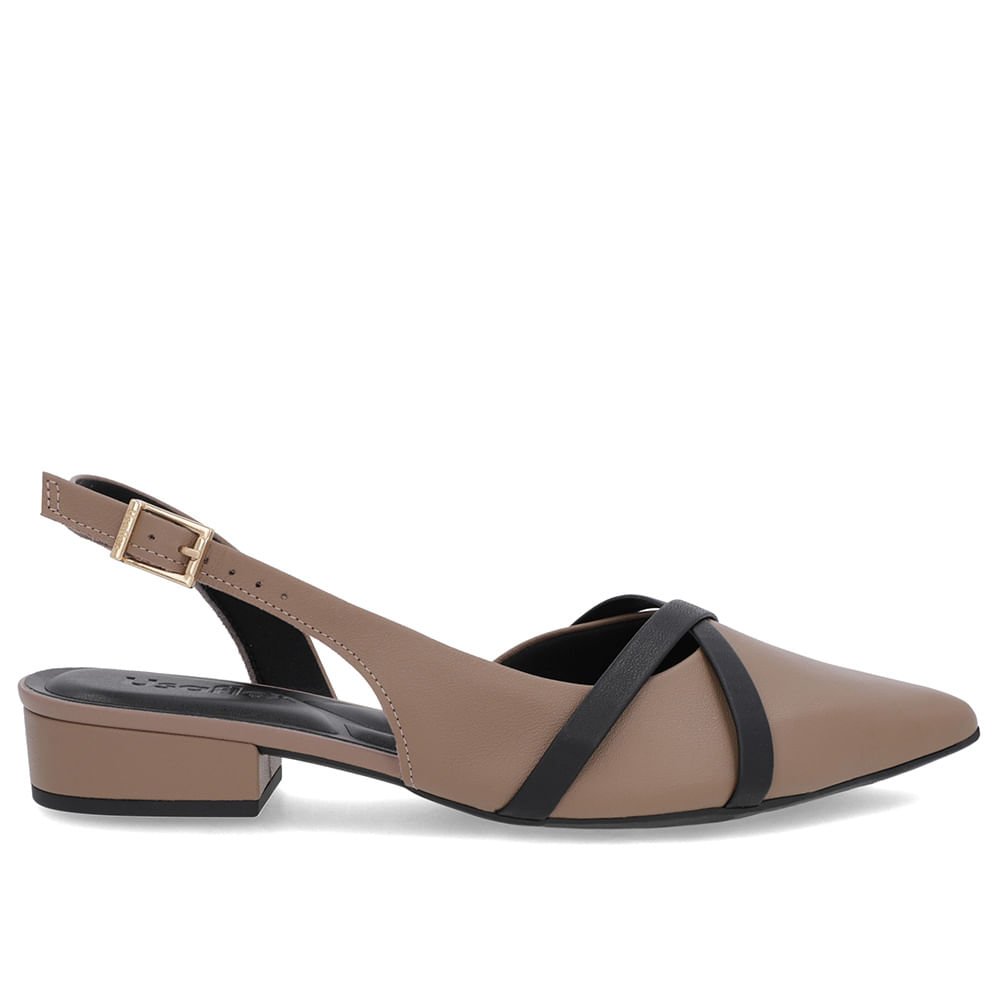 Slingback Marrom Semi Aberto Couro Liso Tiras