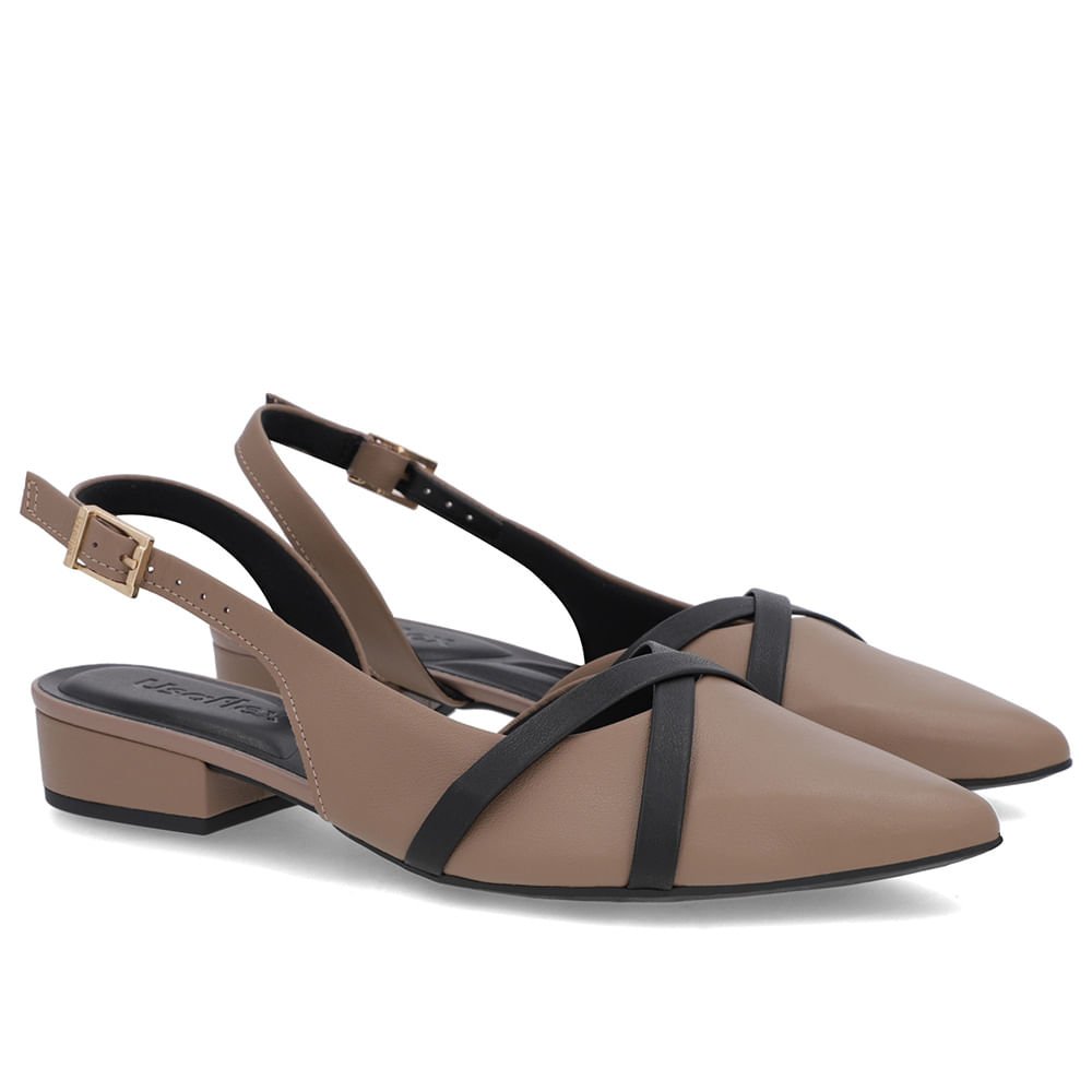 Slingback Marrom Semi Aberto Couro Liso Tiras Marrom 2