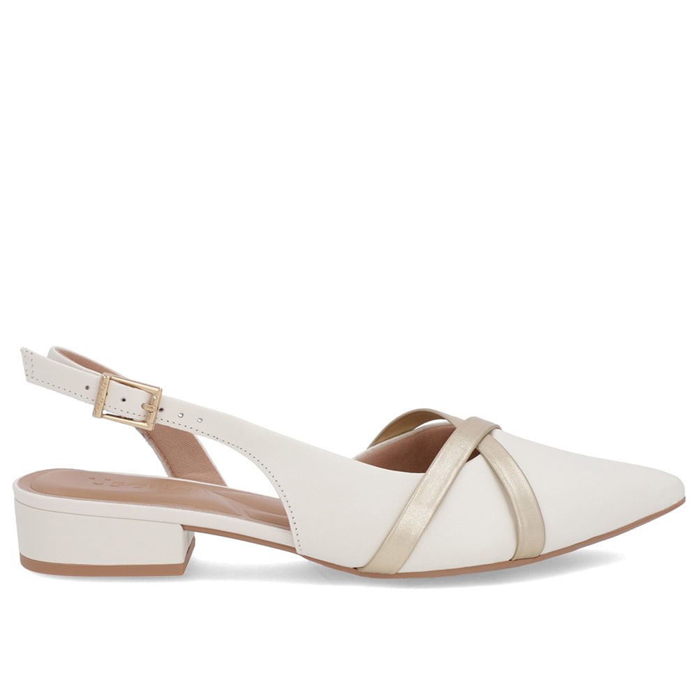 Slingback Branco Marfim Semi Aberto Couro Liso Tiras