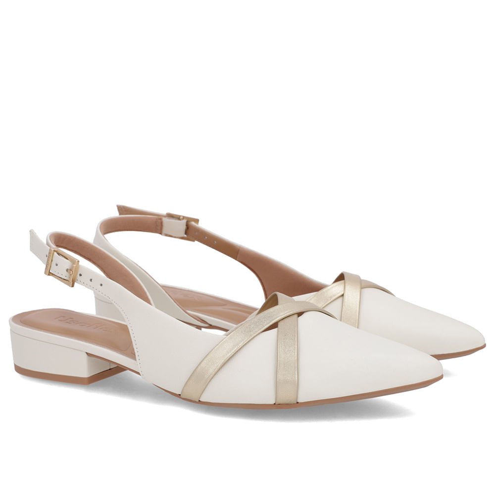 Slingback Branco Marfim Semi Aberto Couro Liso Tiras Branco 2