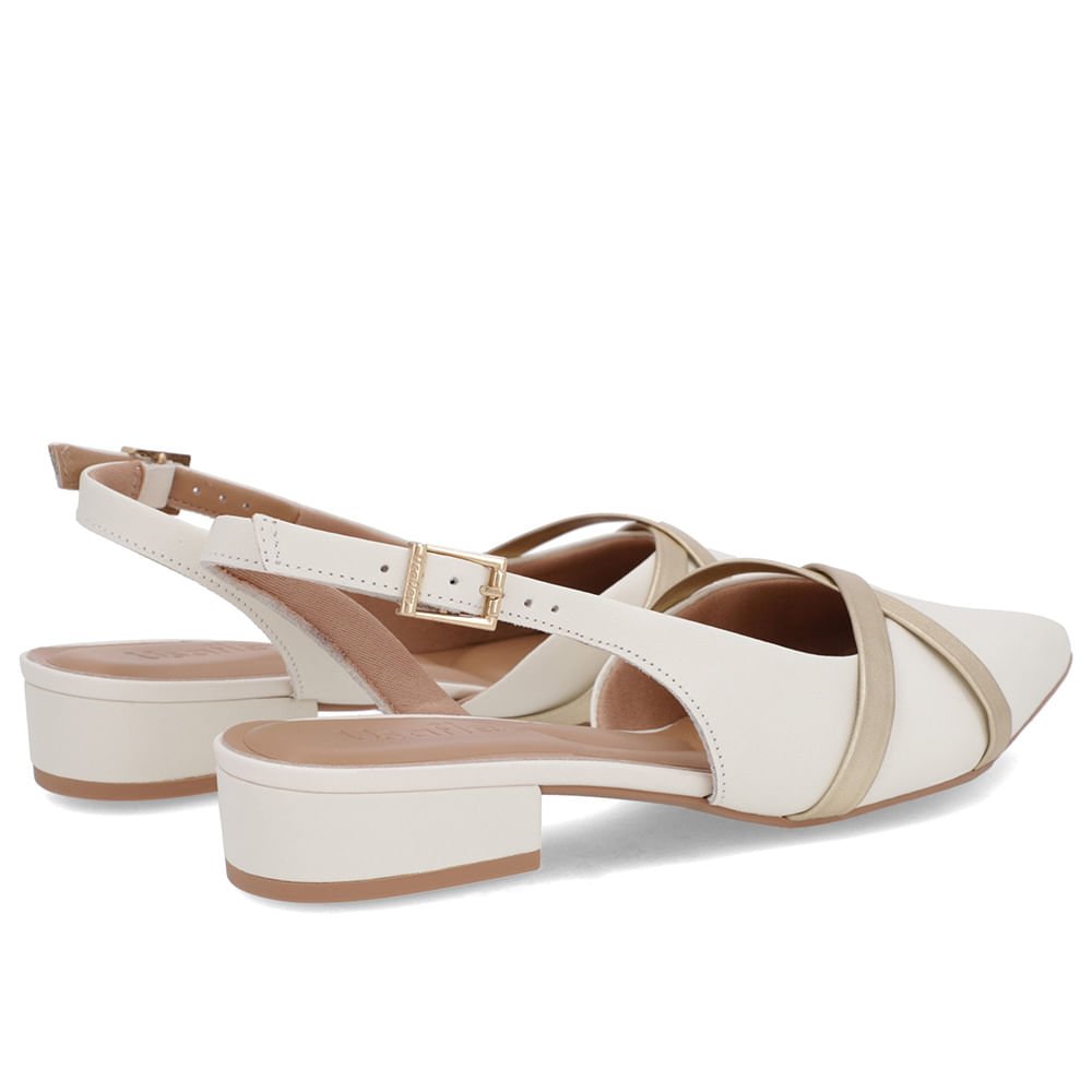 Slingback Branco Marfim Semi Aberto Couro Liso Tiras Branco 3