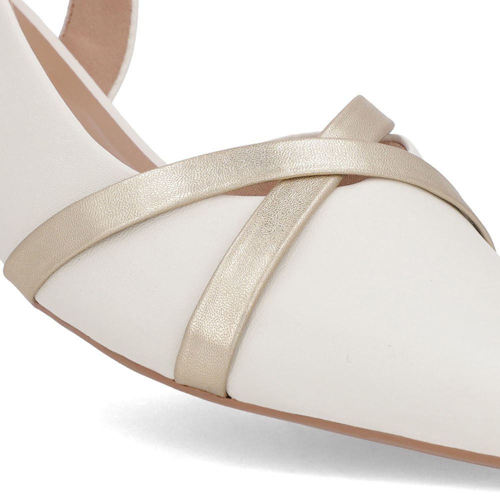 Slingback Branco Marfim Semi Aberto Couro Liso Tiras Branco 4