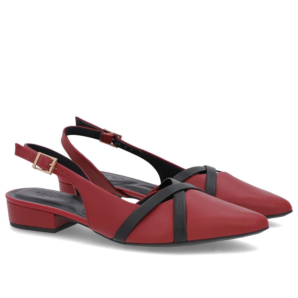 Slingback Vermelho Semi Aberto Couro Liso Tiras Vermelho 2