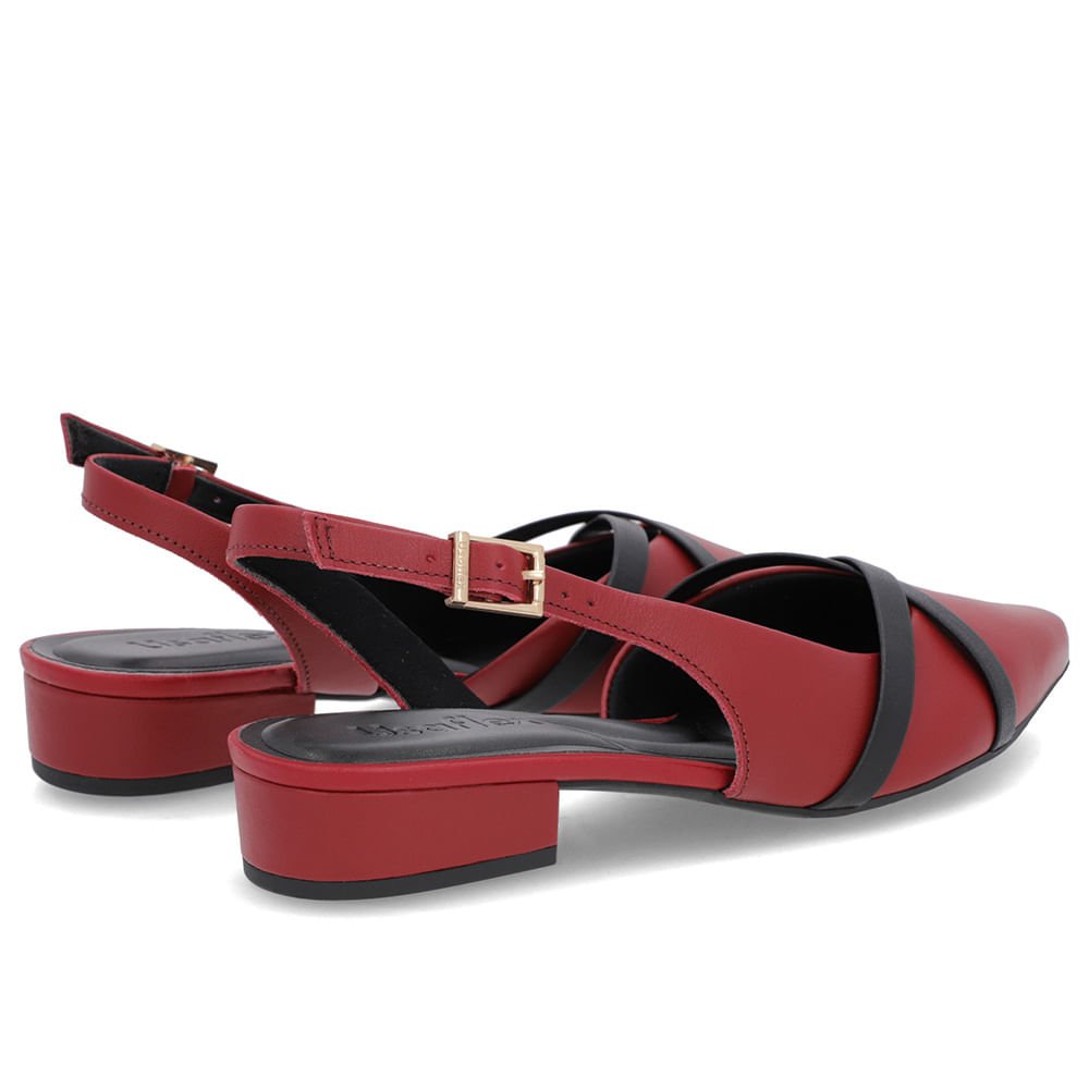 Slingback Vermelho Semi Aberto Couro Liso Tiras Vermelho 3