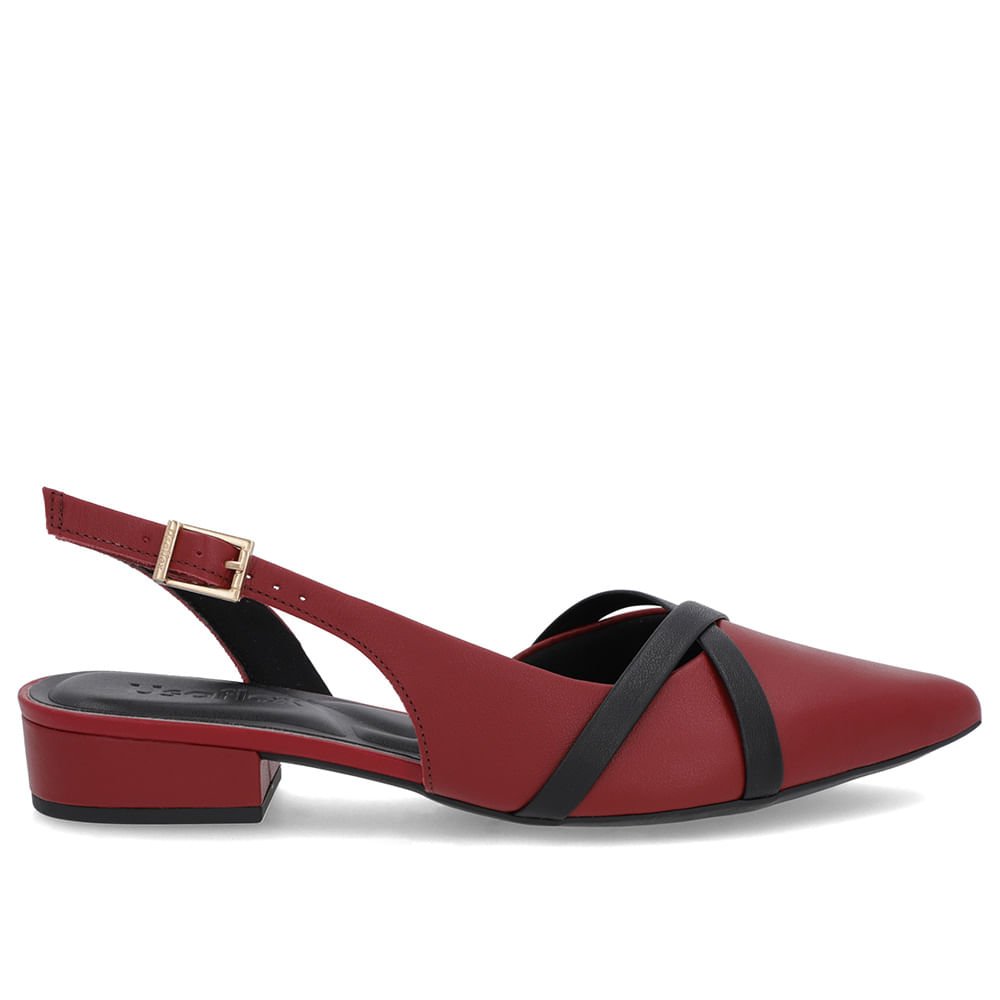 Slingback Vermelho Semi Aberto Couro Liso Tiras