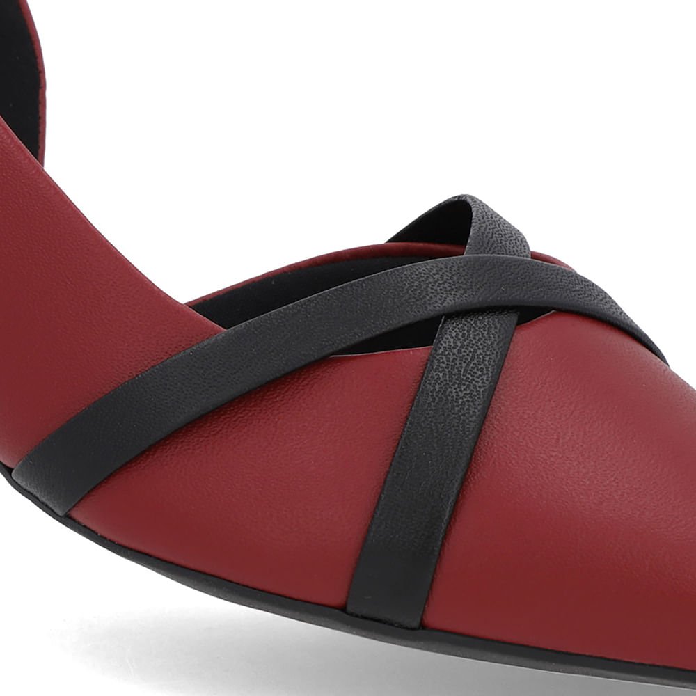 Slingback Vermelho Semi Aberto Couro Liso Tiras Vermelho 4