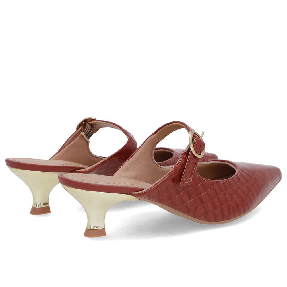 Mule Marrom Verniz Croco Salto Kitten Tira Marrom 3