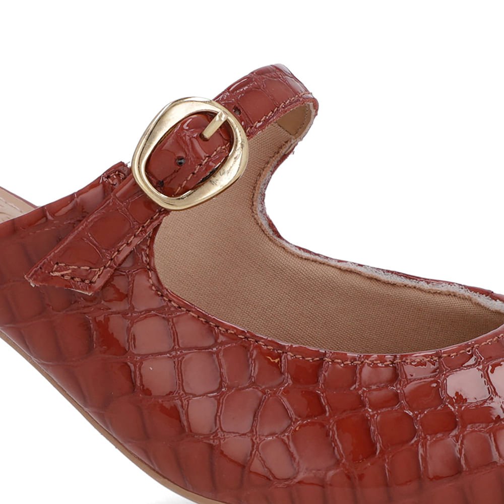 Mule Marrom Verniz Croco Salto Kitten Tira Marrom 4