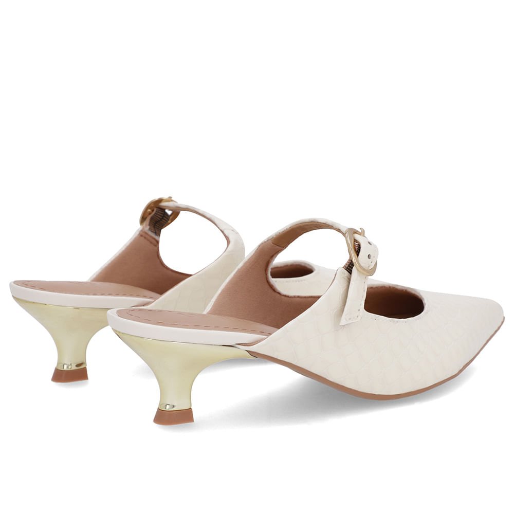 Mule Branca Marfim Verniz Croco Salto Kitten Tira Branco 3