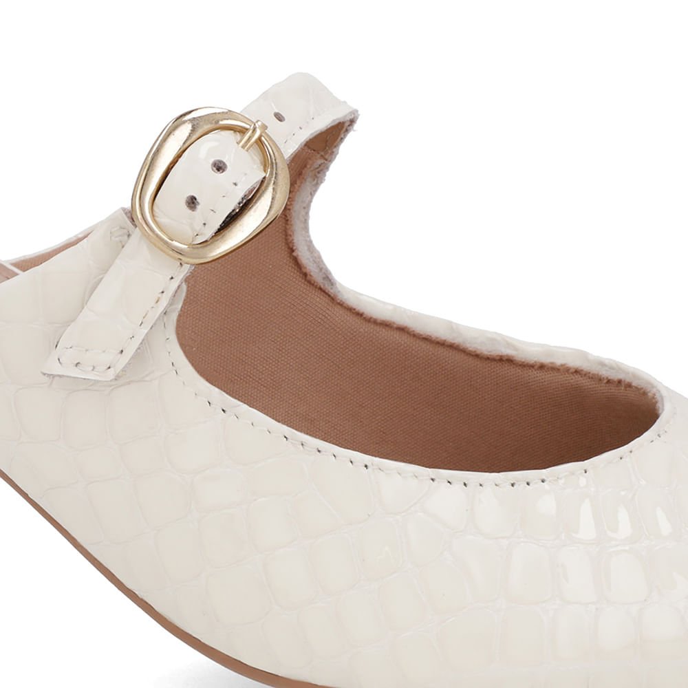 Mule Branca Marfim Verniz Croco Salto Kitten Tira Branco 4