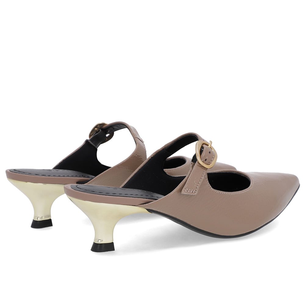 Mule Marrom Verniz Salto Kitten Tira Marrom 3