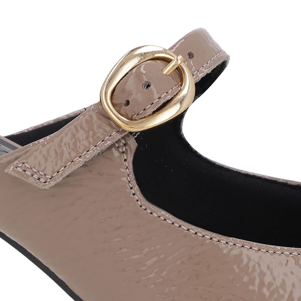 Mule Marrom Verniz Salto Kitten Tira Marrom 4