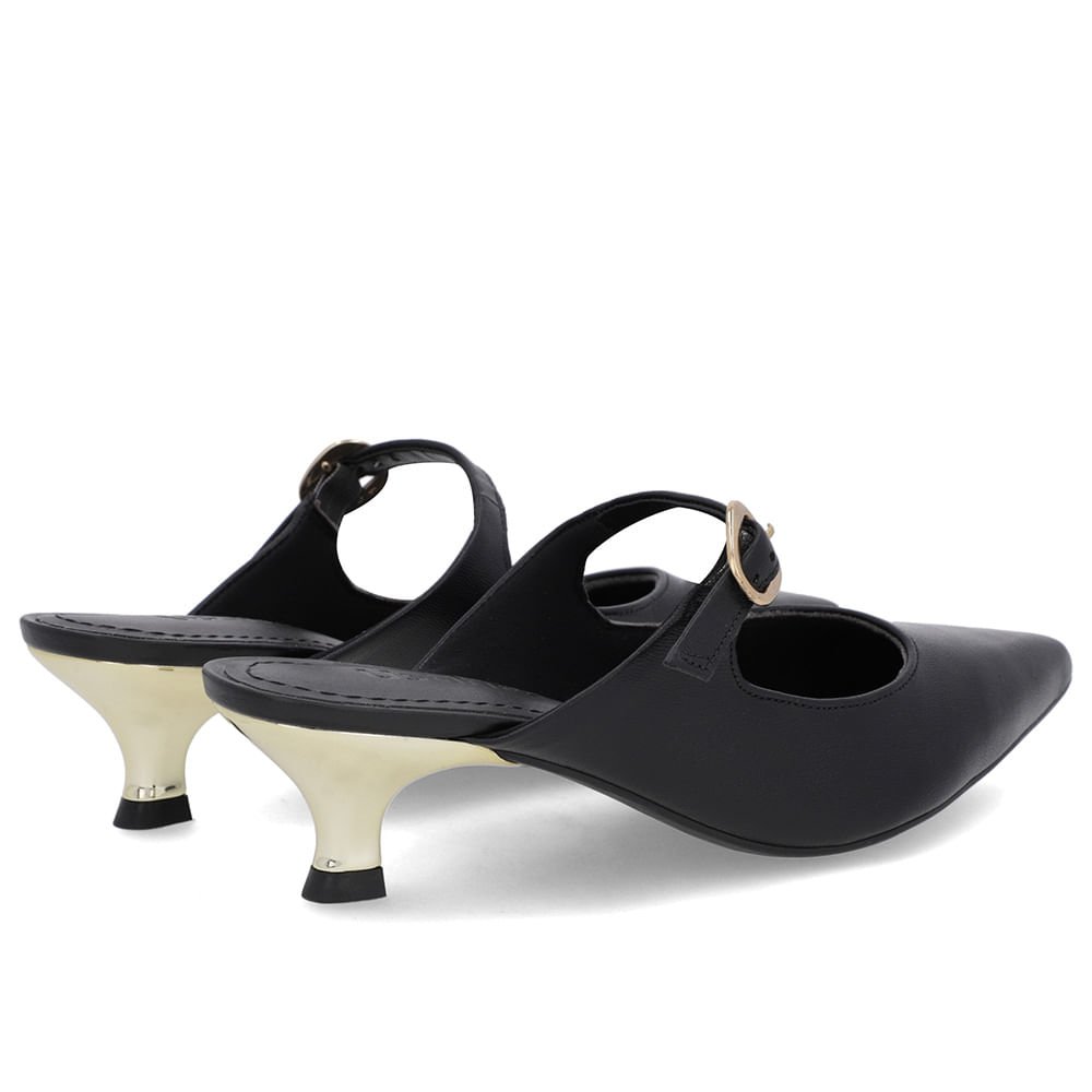Mule Preta Couro Salto Kitten Tira Preto 3