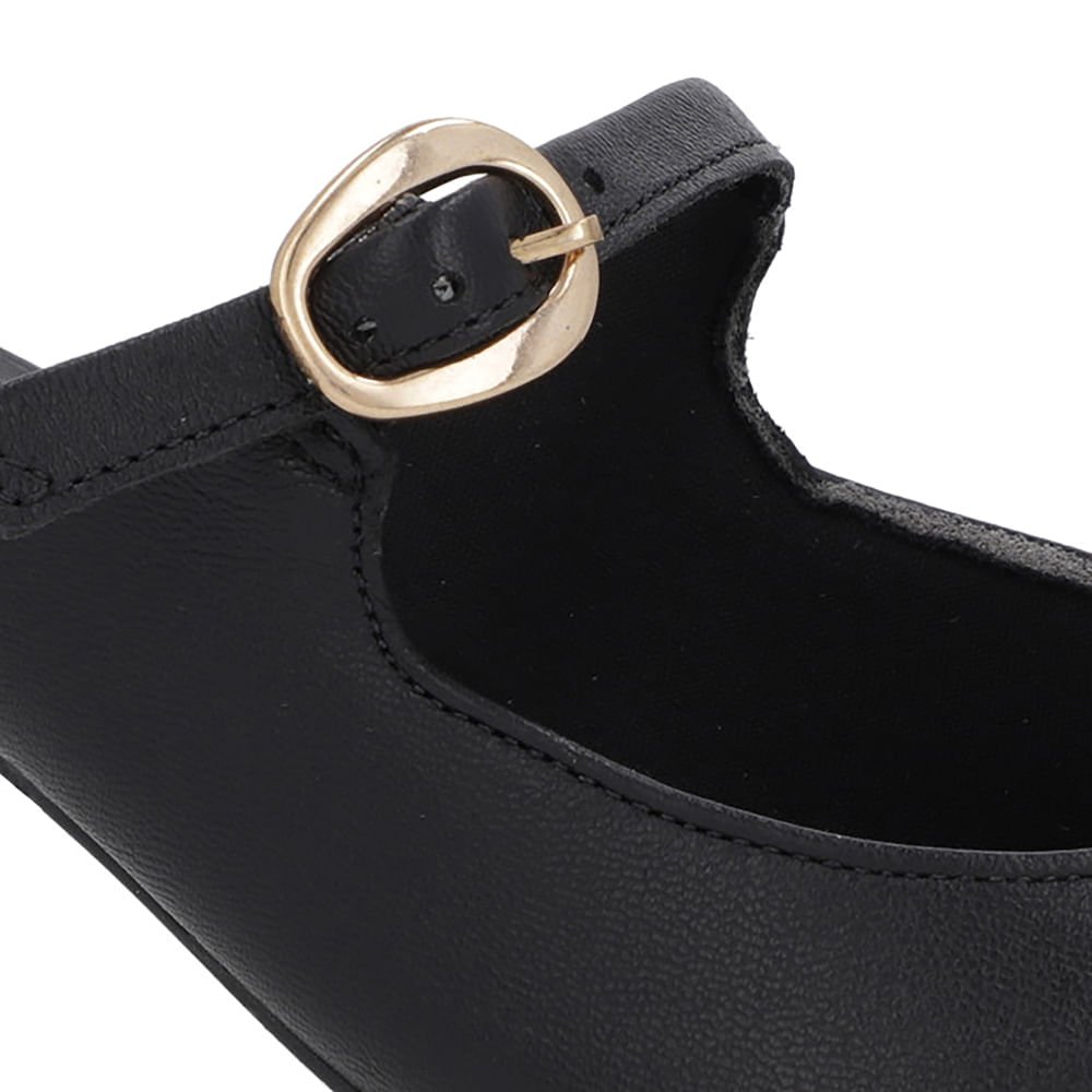 Mule Preta Couro Salto Kitten Tira Preto 4