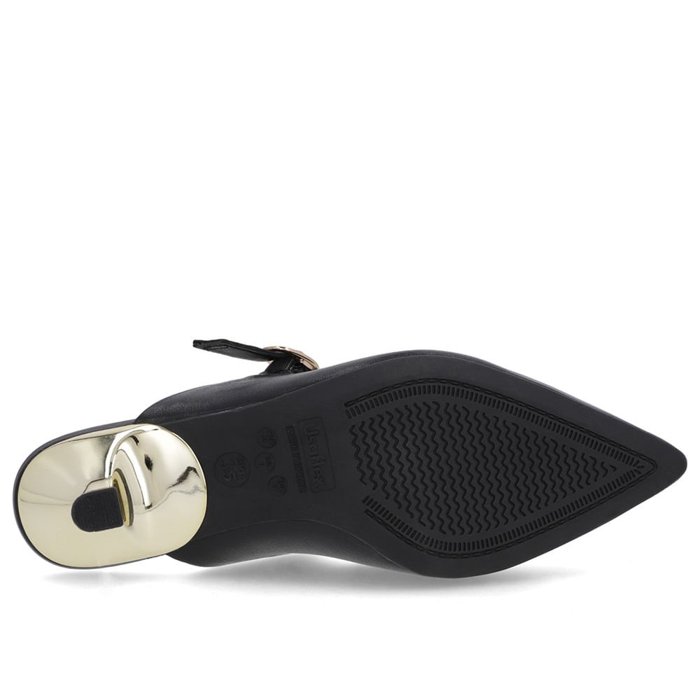 Mule Preta Couro Salto Kitten Tira Preto 5