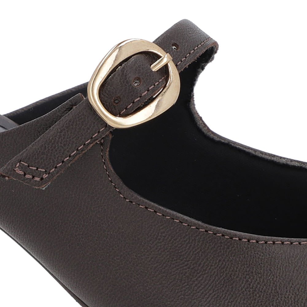 Mule Marrom Couro Salto Kitten Tira Marrom 4