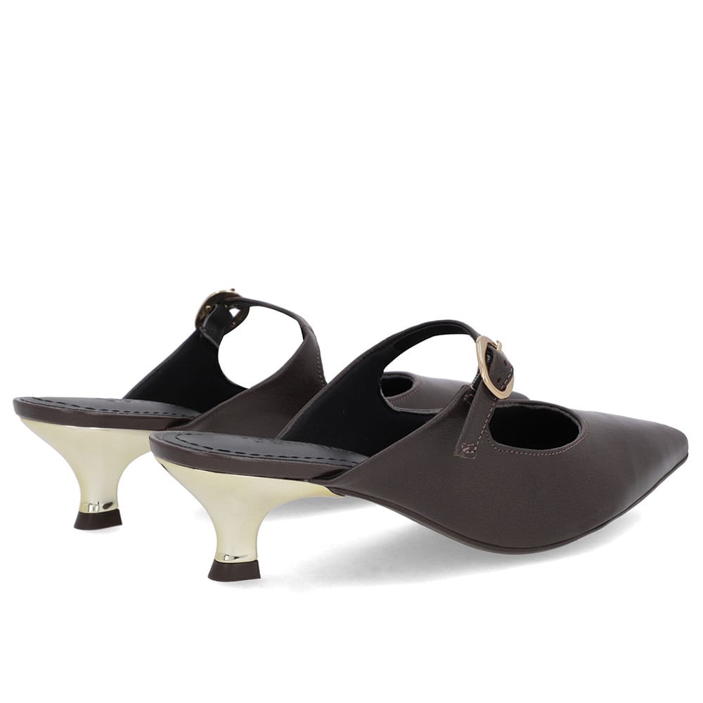 Mule Marrom Couro Salto Kitten Tira Marrom 3