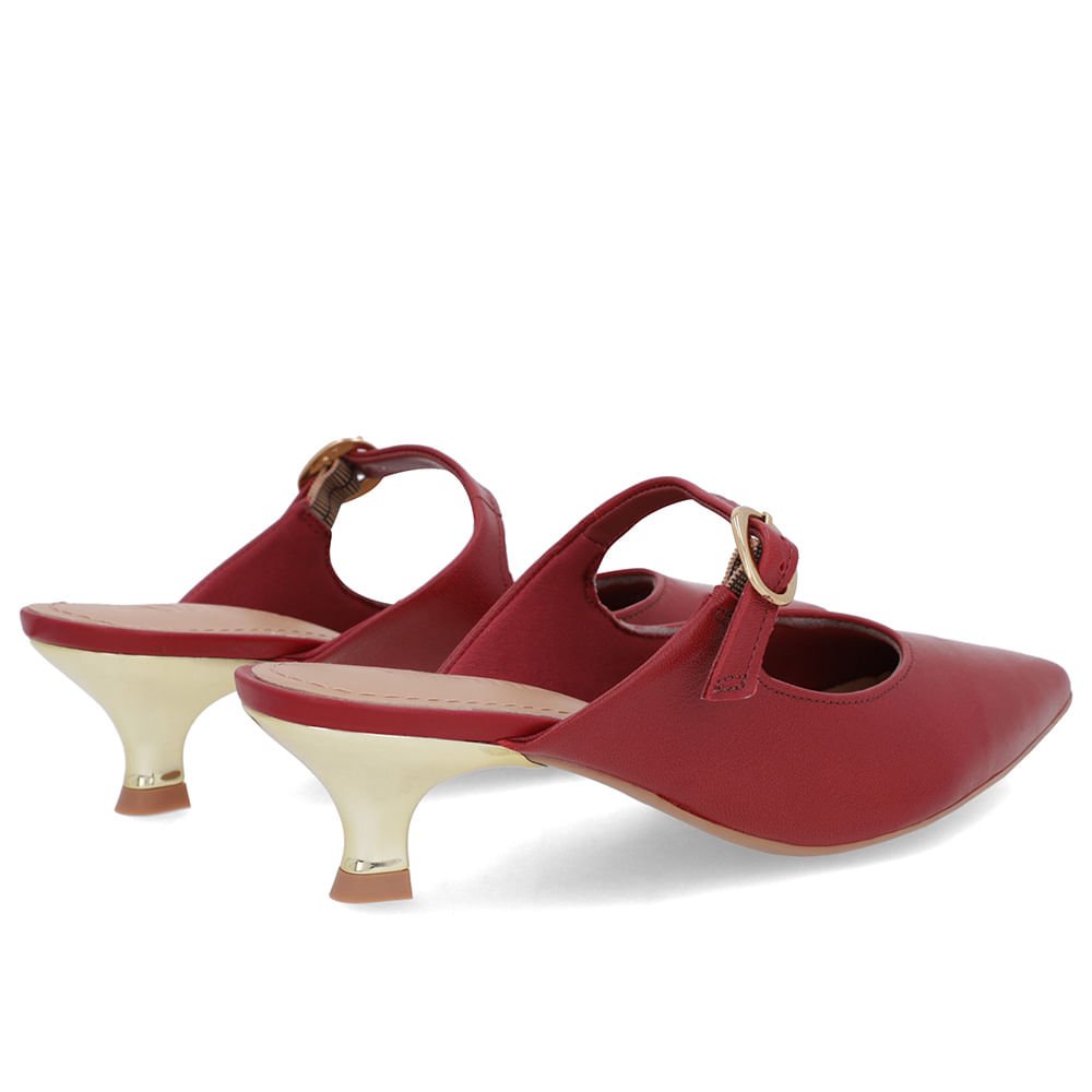 Mule Vermelha Couro Salto Kitten Tira Vermelho 3