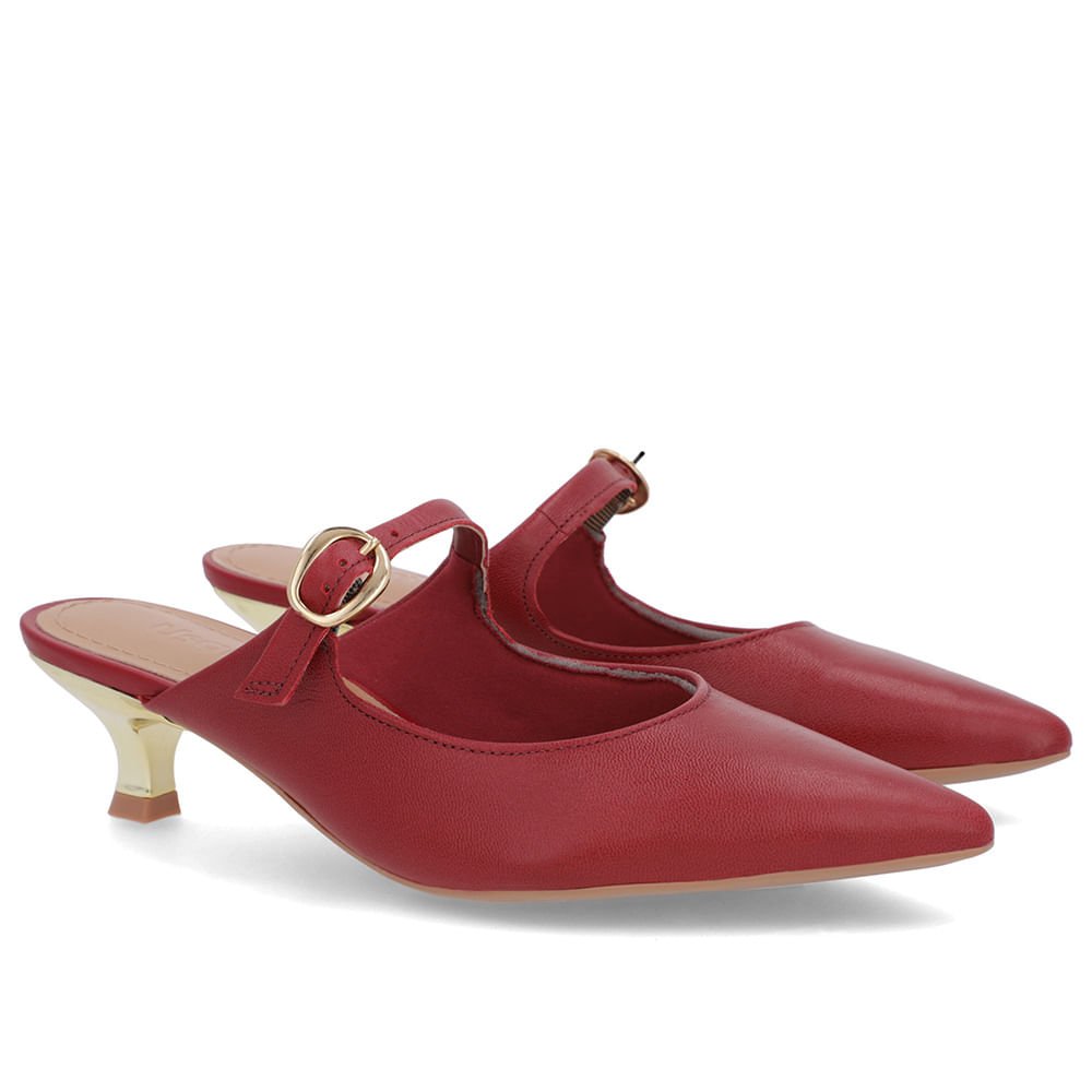 Mule Vermelha Couro Salto Kitten Tira Vermelho 2