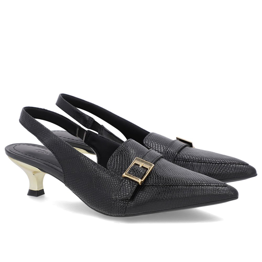 Slingback Preto Tira Calcanhar Couro Preto 2