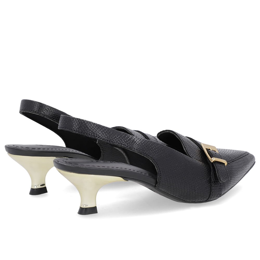 Slingback Preto Tira Calcanhar Couro Preto 3