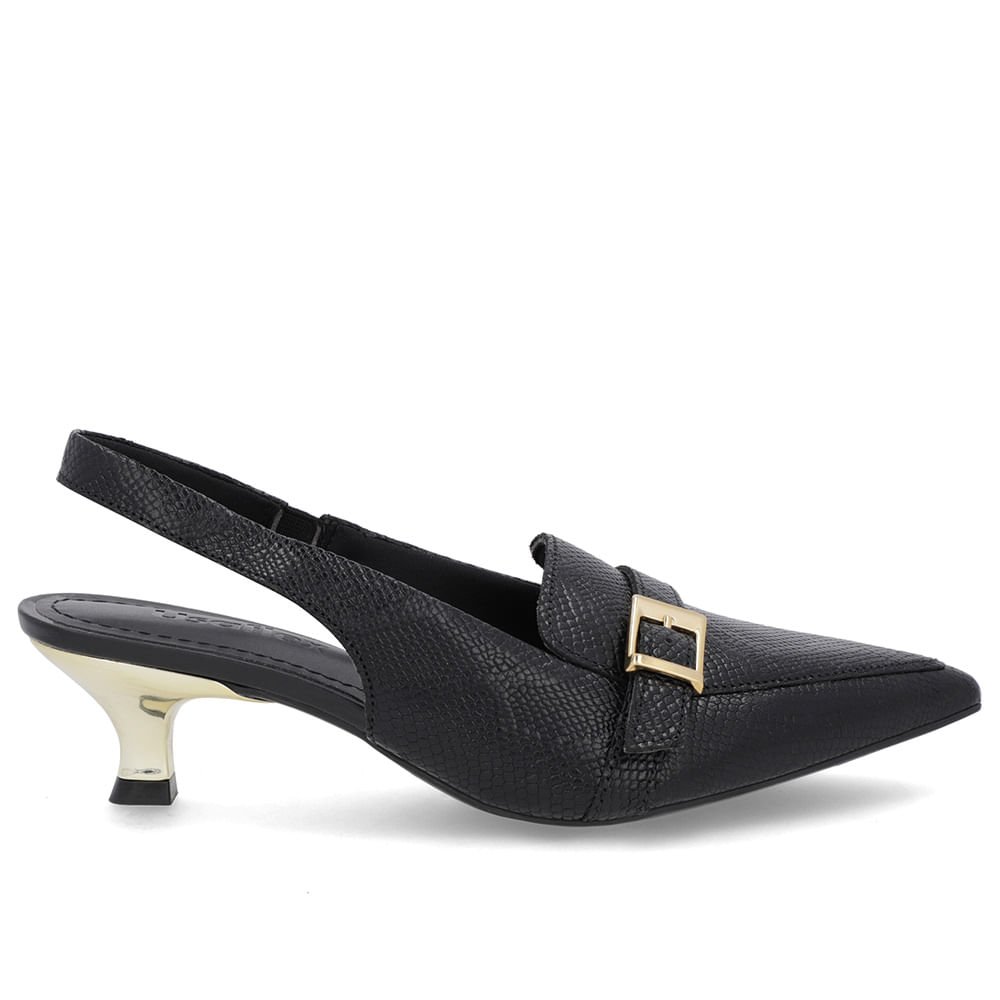 Slingback Preto Tira Calcanhar Couro