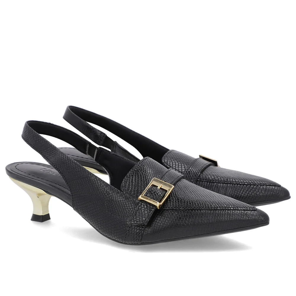 Slingback Preto Tira Calcanhar Couro Preto 2