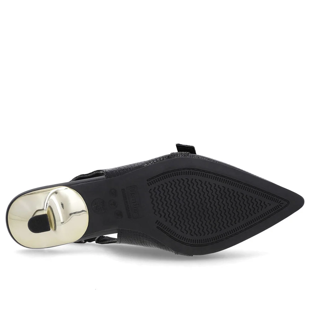 Slingback Preto Tira Calcanhar Couro Preto 5