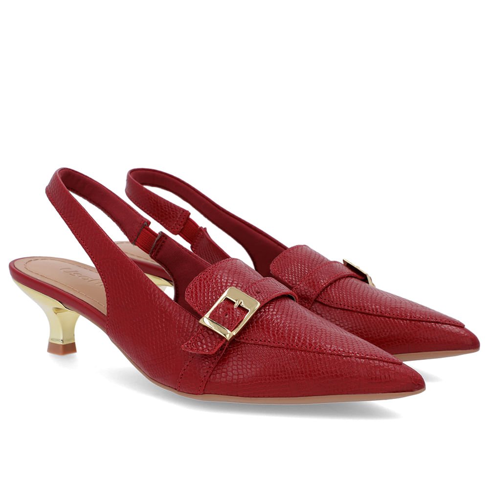 Slingback Vermelho Tira Calcanhar Couro Vermelho 2