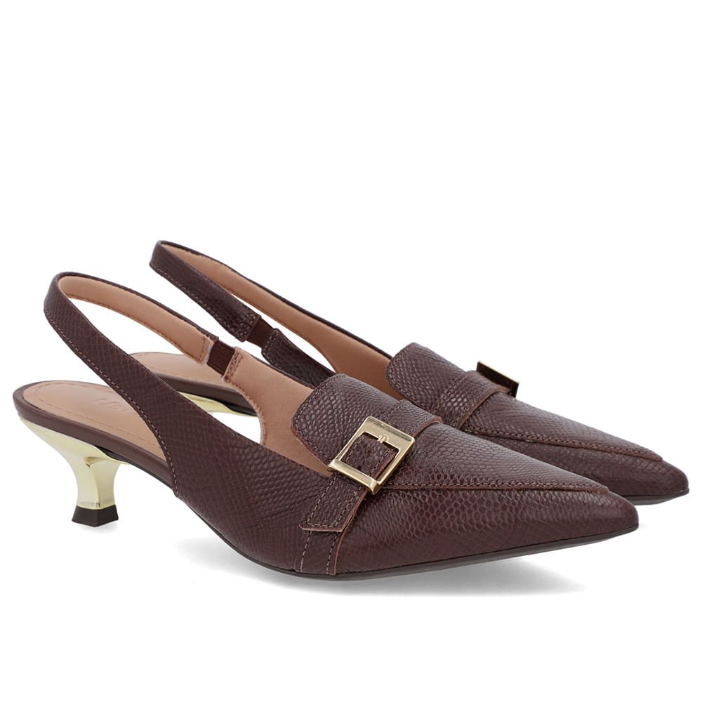 Slingback Marrom Tira Calcanhar Couro Marrom 2