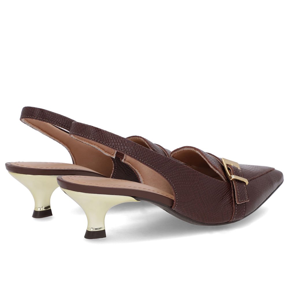 Slingback Marrom Tira Calcanhar Couro Marrom 3