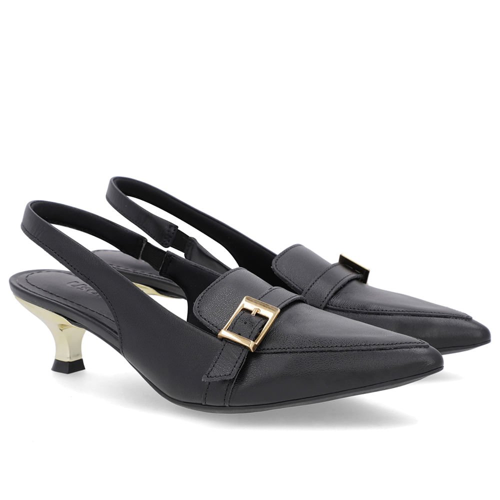 Slingback Preto Tira Calcanhar Couro Preto 2