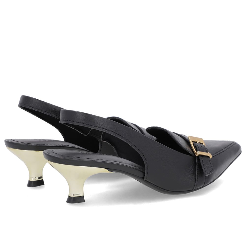Slingback Preto Tira Calcanhar Couro Preto 3