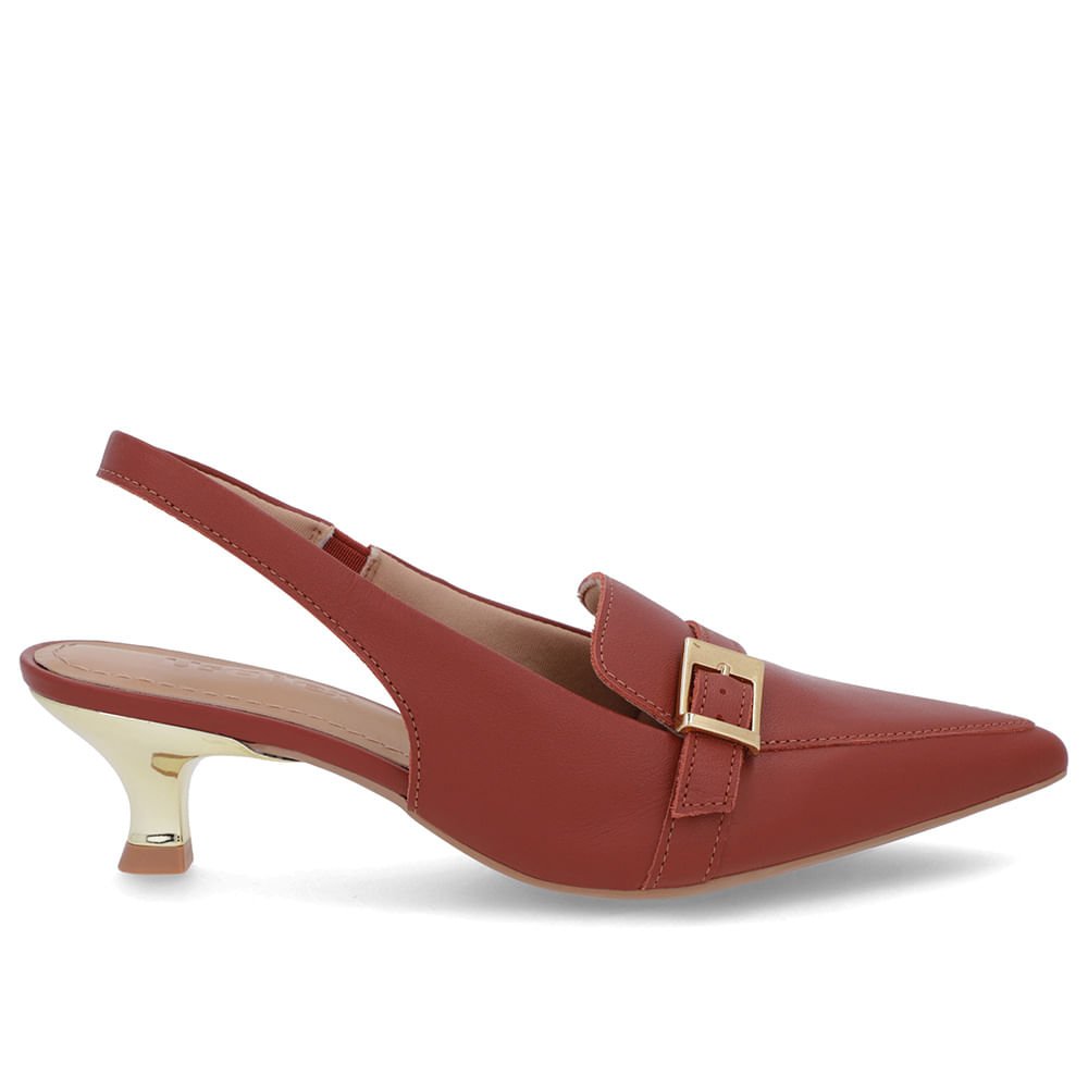 Slingback Marrom Tira Calcanhar Couro