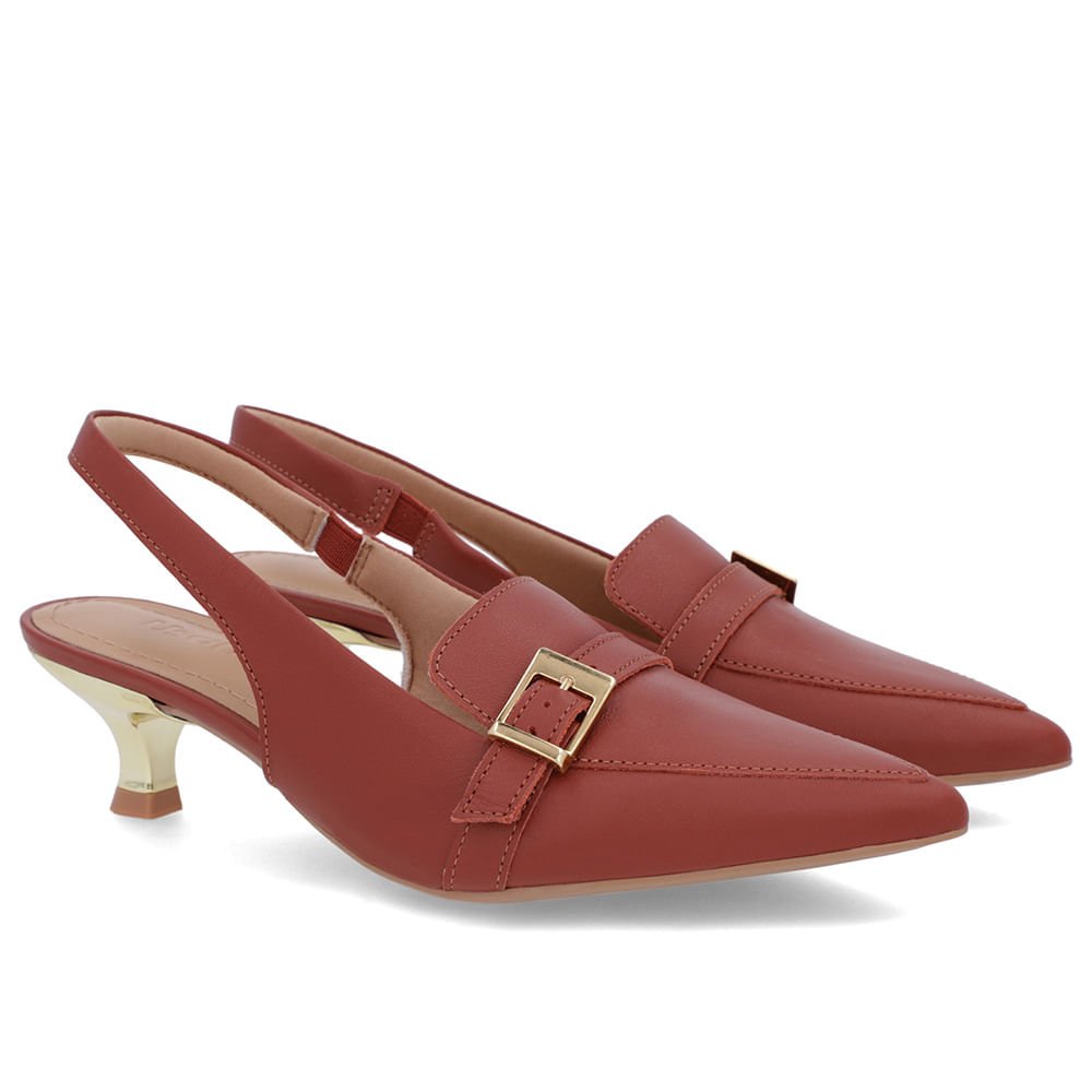 Slingback Marrom Tira Calcanhar Couro Marrom 2
