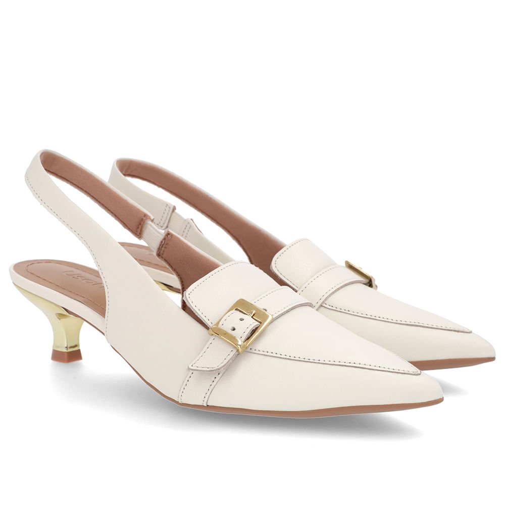 Slingback Branco Marfim Tira Calcanhar Couro Branco 2