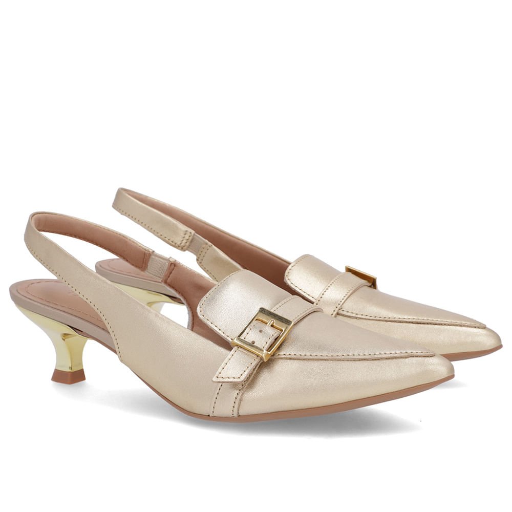 Slingback Dourado Tira Calcanhar Couro Dourado 2