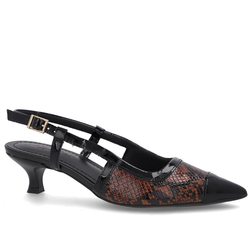 Slingback Animal Print Salto Kitten Couro